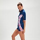 Women's Printed Short Sleeve Rash Top Blue/Coral