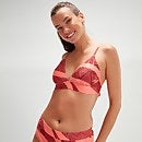 Bikini de triángulo con estampado y banda para mujer, rojo oscuro/coral
