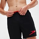 Bañador corto deportivo de natación de 41 cm con logotipo para hombre, negro/rojo