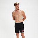 Bañador corto deportivo de natación de 41 cm con logotipo para hombre, negro/rojo