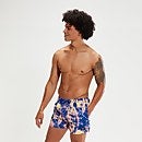 Bañador corto Leisure de 36 cm con estampado digital para hombre, azul/lila