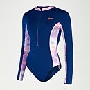 Women's Long Sleeve Panel Swimsuit Blue/Coral