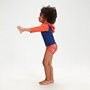 Camiseta infantil de neopreno con capucha Learn to Swim Essential, azul/coral