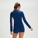 Camiseta de neopreno estampada de manga larga para mujer, azul/coral