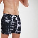 Bañador corto Leisure de 36 cm con estampado digital para hombre, negro/blanco