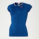 Camiseta para el sol de manga casquillo para mujer, azul/coral