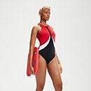 Women's Colourblock Highneck Crossback Swimsuit Black/Red