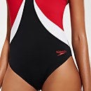 Women's Colourblock Highneck Crossback Swimsuit Black/Red