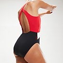 Bañador de espalda cruzada y cuello alto con diseño colour-block para mujer, negro/rojo