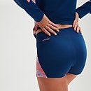 Pantalón corto estampado con panel para mujer, azul/coral