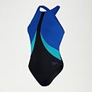 Women's Colourblock Highneck Crossback Swimsuit Black/Blue