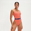 Bañador con espalda escotada en U y cinturón para mujer, coral/lila