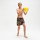 Bañador corto de 33 cm para niño, negro/naranja