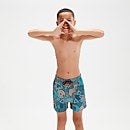 Bañador corto estampado de 33 cm para niño, azul agua/naranja