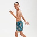 Bañador corto estampado de 33 cm para niño, azul agua/naranja