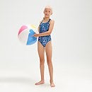 Bedruckter Medalist-Badeanzug für Mädchen Blau/Flieder