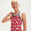 Bañador de entrenamiento con espalda en V Bondi Blossom para niña, rojo/blanco