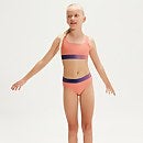 Bikini con banda a contraste para niña, coral/lila