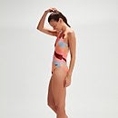 Bedruckter Badeanzug mit U-Rückenausschnitt für Damen Weinrot/Koralle