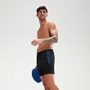 Bañador corto de 41 cm con estampado deportivo para hombre, negro/azul