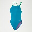 Bañador de entrenamiento con espalda en V para mujer, azul agua/verde