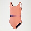 Badeanzug mit Kontrastgürtel für Mädchen Koralle/Flieder