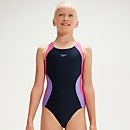 Girl's Colourblock Spiritback Swimsuit Navy/Lilac