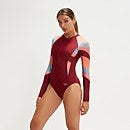 Women's Long Sleeve Swimsuit Oxblood/Coral