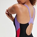 Farbblock Splice Muscleback Badeanzug für Damen Schwarz/Flieder