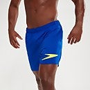 Bañador corto deportivo de natación de 41 cm con logotipo para hombre, azul