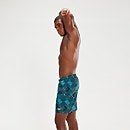 Bañador corto deportivo de 46 cm con estampado integral para hombre, azul marino/azul agua