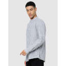 Light Grey Regular Fit Classic Striped Cotton Casual Shirt (BABALIN)