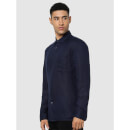 Navy Blue Solid Regular Fit Classic Casual Shirt (BAFLAX)