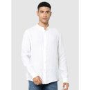 White Solid Regular Fit Classic Casual Shirt (BAMAOFLAX)