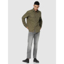 Olive Green Solid Regular Fit Classic Casual Shirt (BAOVERWASH)