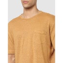 Light Brown Drop-Shoulder Sleeves Regular Fit Linen T-shirt (BELINO)