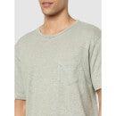 Light Khaki Drop-Shoulder Sleeves Regular Fit Linen T-shirt (BELINO)