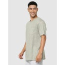 Light Khaki Drop-Shoulder Sleeves Regular Fit Linen T-shirt (BELINO)