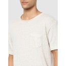Off White Drop-Shoulder Sleeves Regular Fit Linen T-shirt (BELINO)