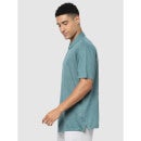 Greenish Blue Solid Regular Fit Linen T-Shirt (BEPOLIN)
