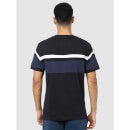 Black and Blue Colourblocked Regular Fit Cotton T-shirt (BEROADIN)