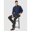 Navy Blue Solid Cotton Casual Classic Shirt (CAGRIND)