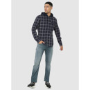 Navy Blue Classic Checked Hooded Casual Shirt (CAHOOD)
