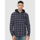 Navy Blue Classic Checked Hooded Casual Shirt (CAHOOD)