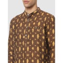 Brown Classic Regular Fit Printed Casual Shirt (CALINEN1)
