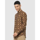Brown Classic Regular Fit Printed Casual Shirt (CALINEN1)