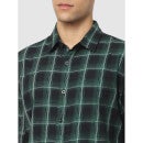 Green Classic Regular Fit Checked Casual Shirt (CAREPEAT2)