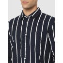 Navy Blue Classic Regular Fit Striped Casual Shirt (CASTRIPE)