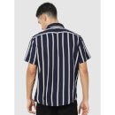 Navy Blue Classic Regular Fit Striped Casual Shirt (CATWILL1)