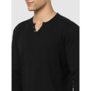Black Raw Edge Regular Fit Cotton T-shirt (CEABELONGIN)